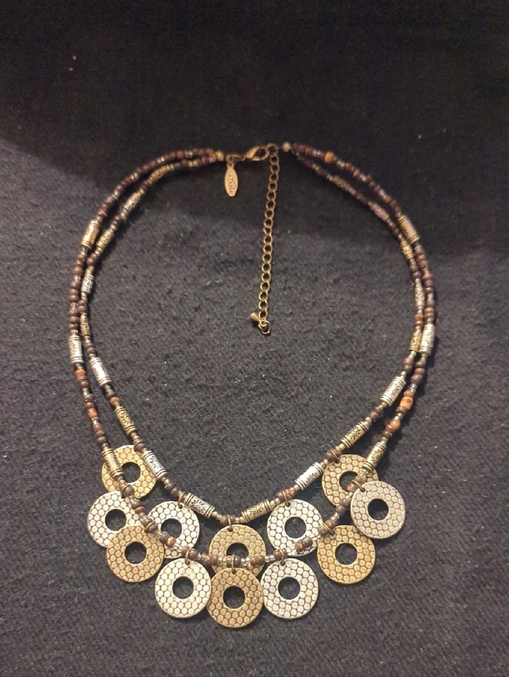Latasia Gold And Silver Tone Beaded Textured Disc Statement Necklace